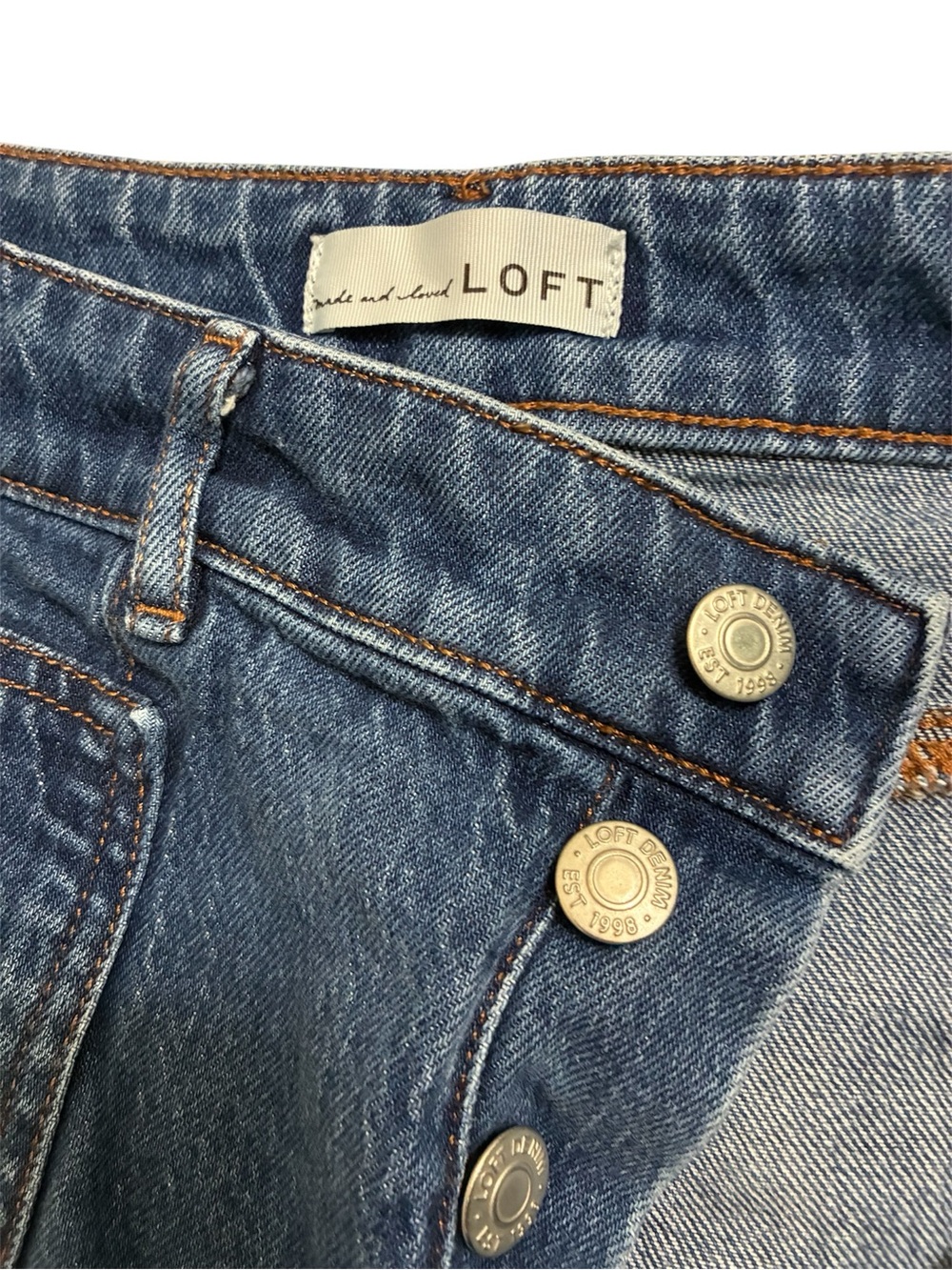 LOFT High-Rise Button-Fly Blue Denim Jeans